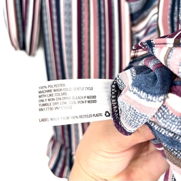 Xhilaration Women's Purple Striped Long Sleeve V-Neck Wrap Dress - Picture 8 of 10